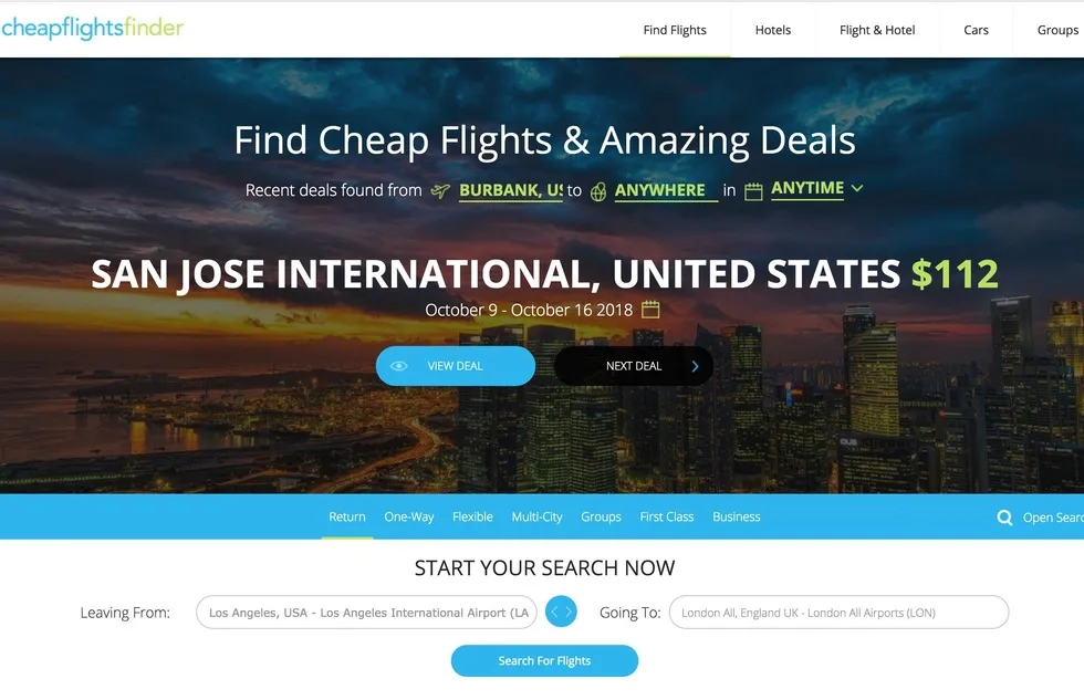 CheapFlightsFinder.com home page