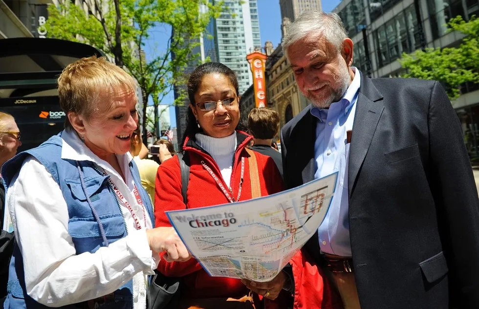 Chicago greeter with tourists