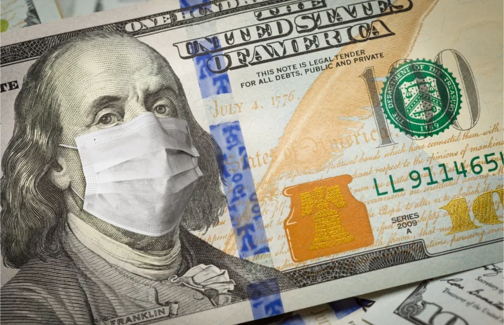 illustration: Ben Franklin $100 bill wearing face mask