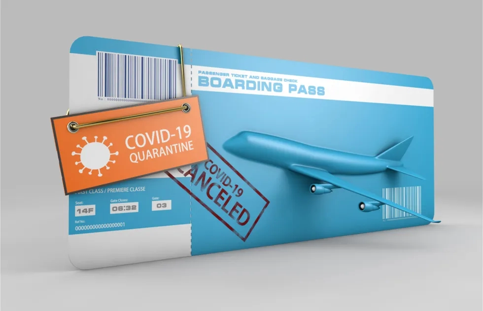 illustration: boarding pass stamped cancelled because of Covid-19