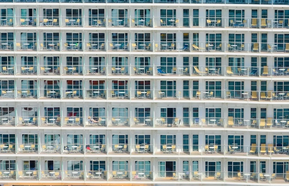 wall of balconies on a cruise ship