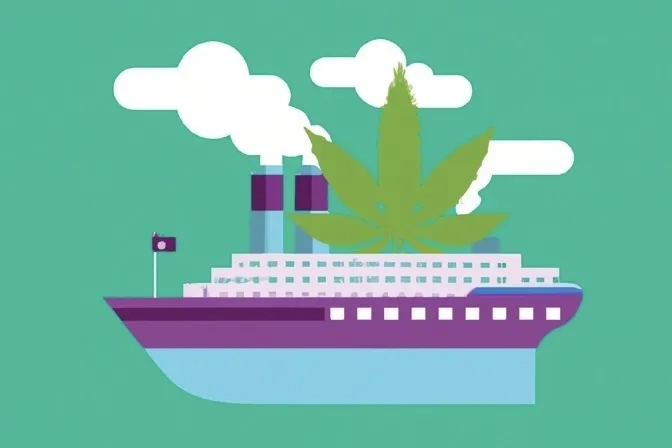 cruise ship carrying giant marijuana leaf (illustration)