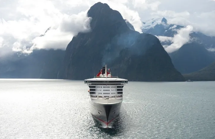 Queen Mary 2 ship at Milford Sound, New Zealand