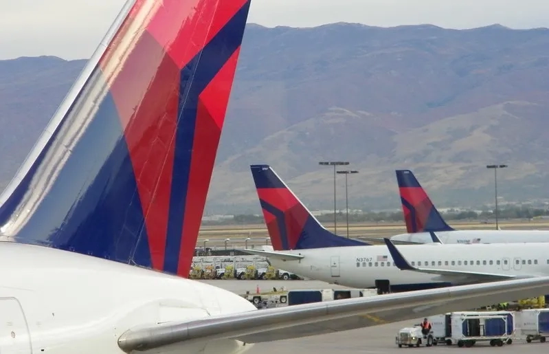 Delta Air Lines tail fins at Salt Lake City airport