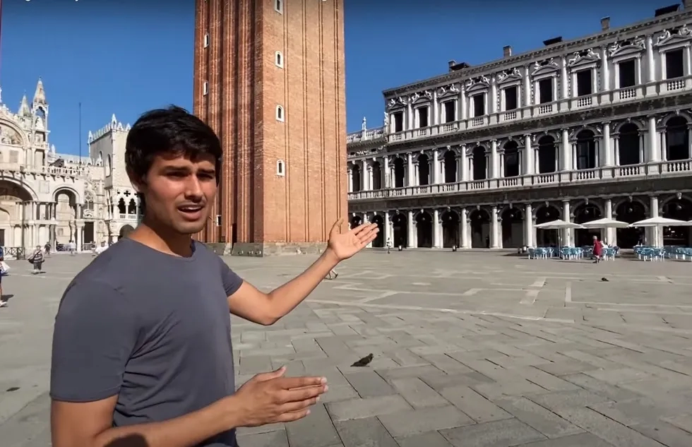 Dhruv Rathee vlogs in St Mark's Square, Venice, Italy
