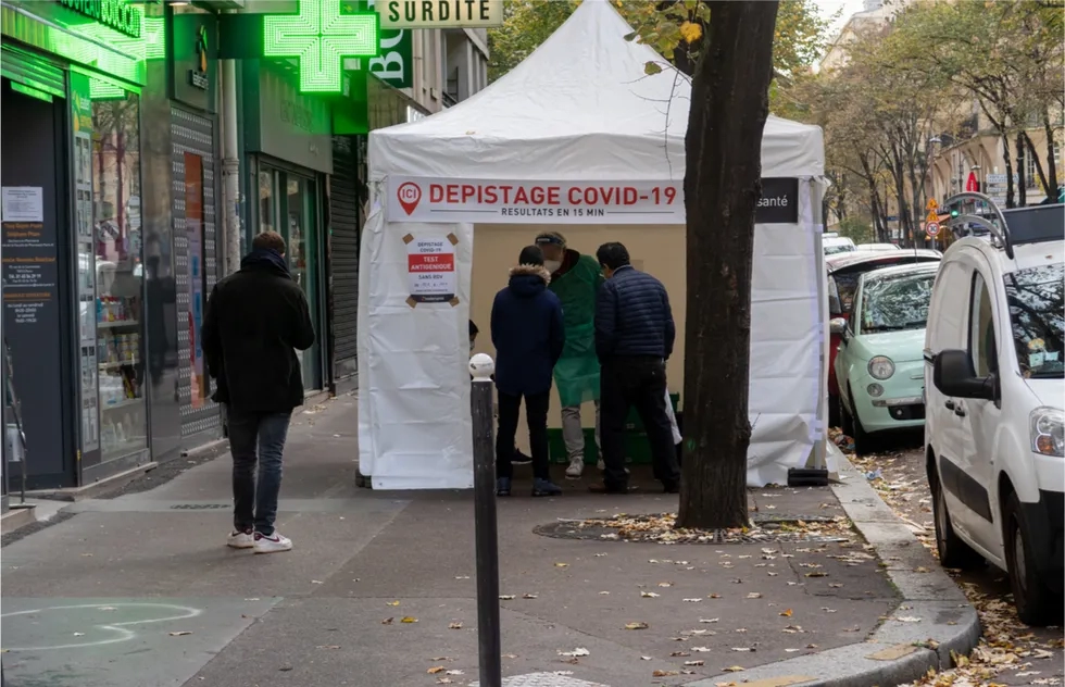 Covid-19 testing tent outside Paris pharmacy, November 2020