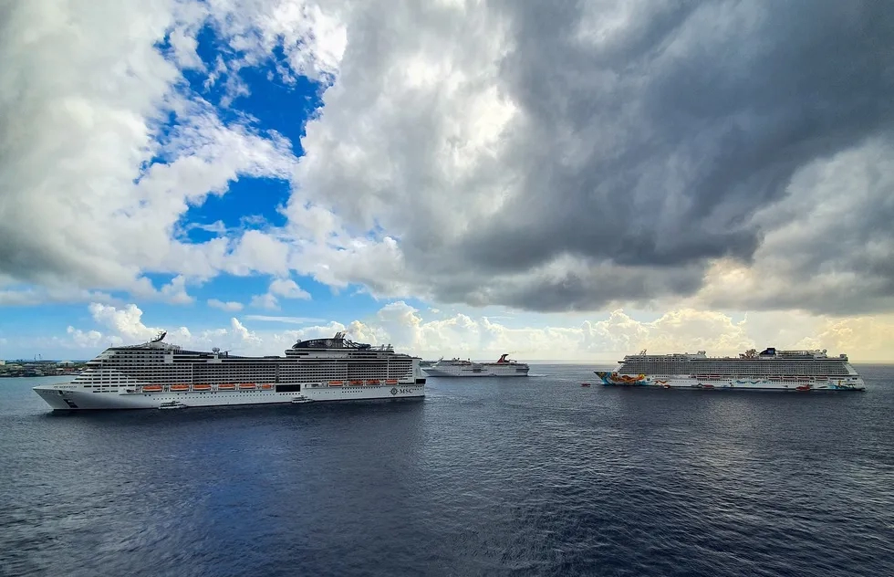 Cruise ships clog harbor at Grand Cayman Island