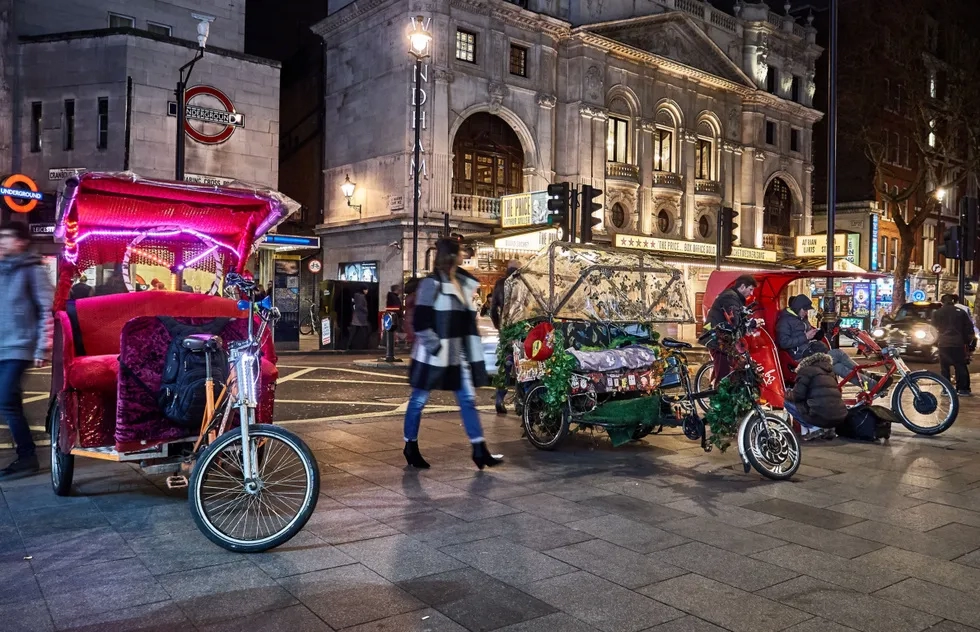 pedicabs near Leicester Square in London, 2019