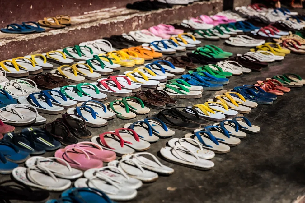Sandals on temple steps