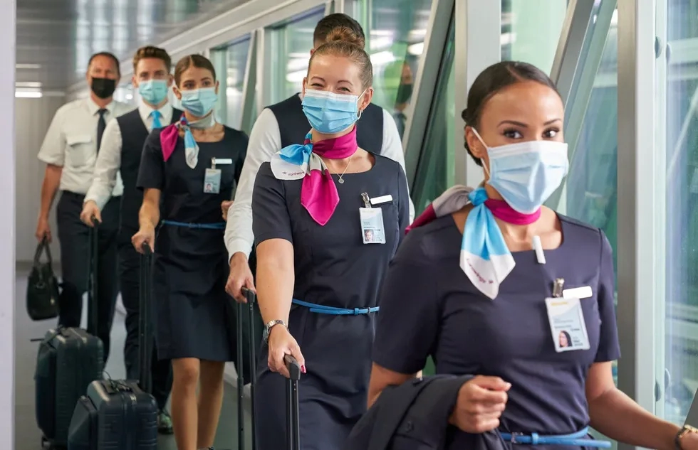 Lufthansa cabin crew wearing masks