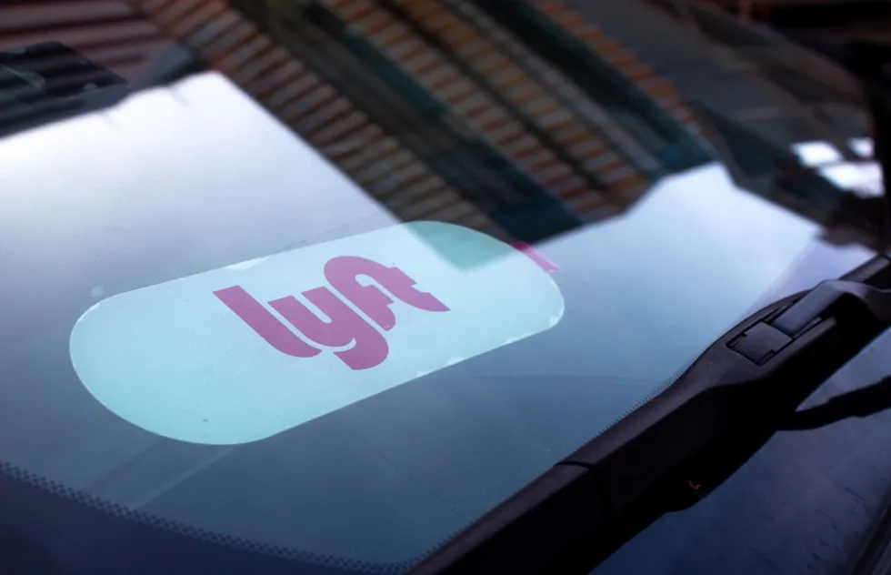Lyft logo in car window