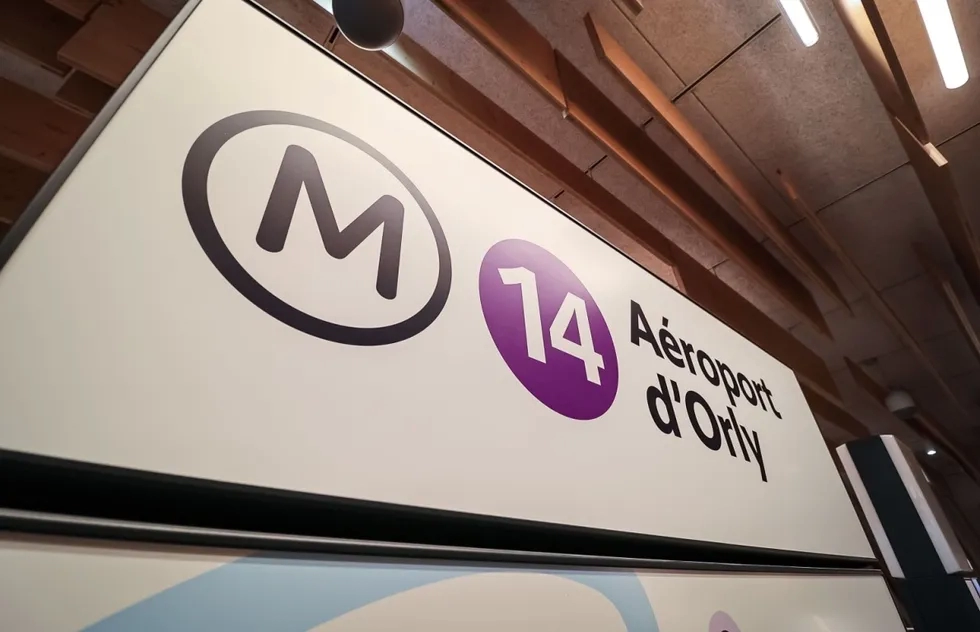 Paris Metro Ligne 14 sign for Paris-Orly airport