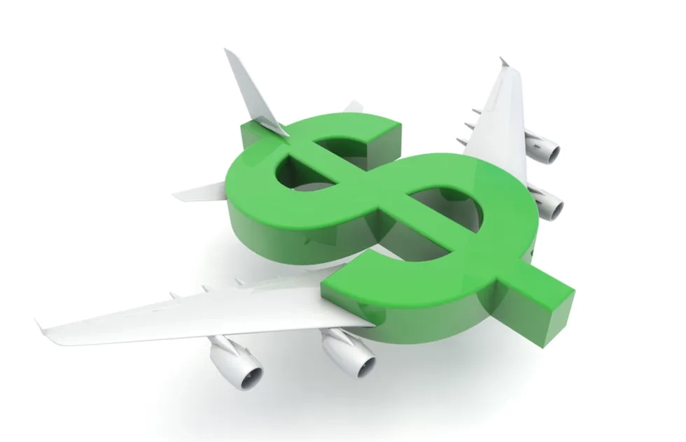 Plane made of a dollar sign (illustration)
