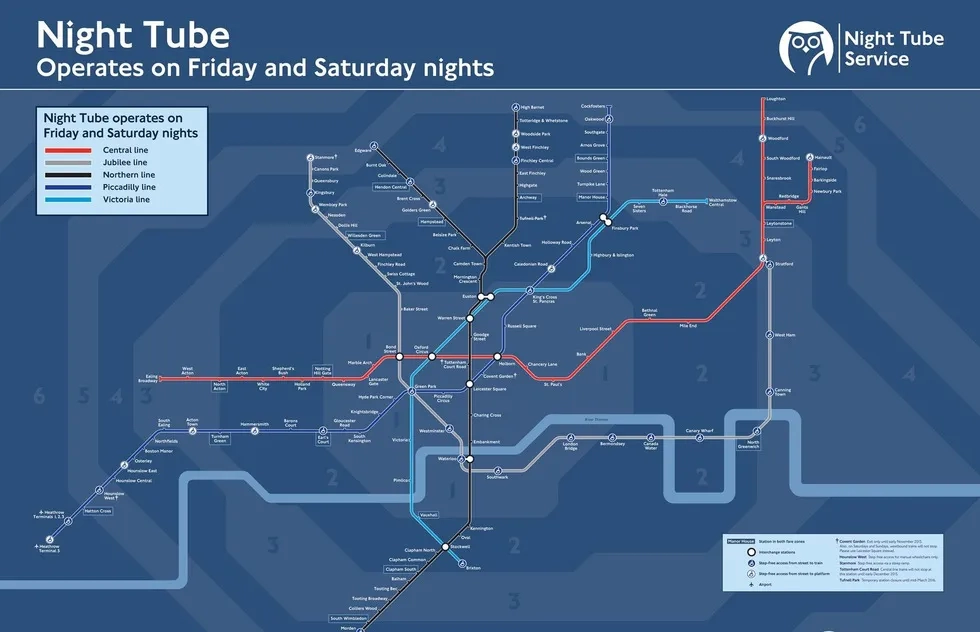 London Night Tube map