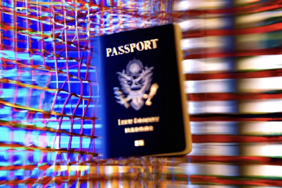 U.S. passport in abstract cage, illustration
