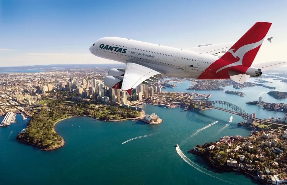Qantas Airbus 380 (A380) over Sydney Harbour