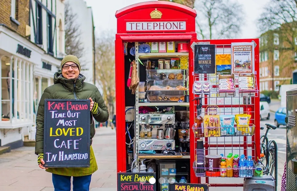 phone booth cafe in Hampstead, London
