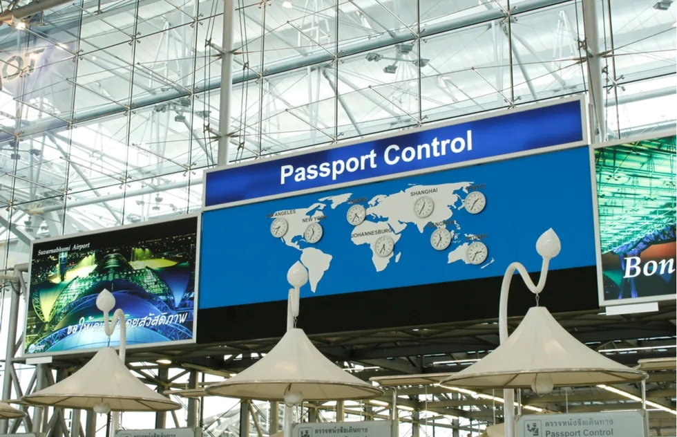 Passport Control sign at Suvarnabhumi Airport in Bangkok