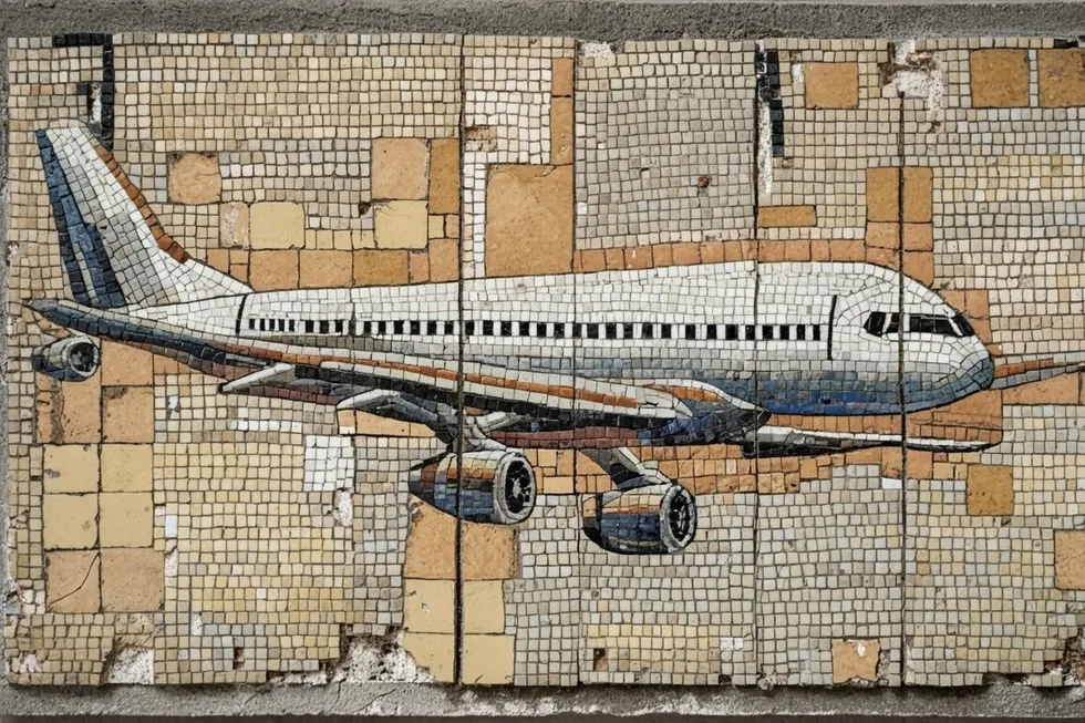 smashed airplane mosaic illustration
