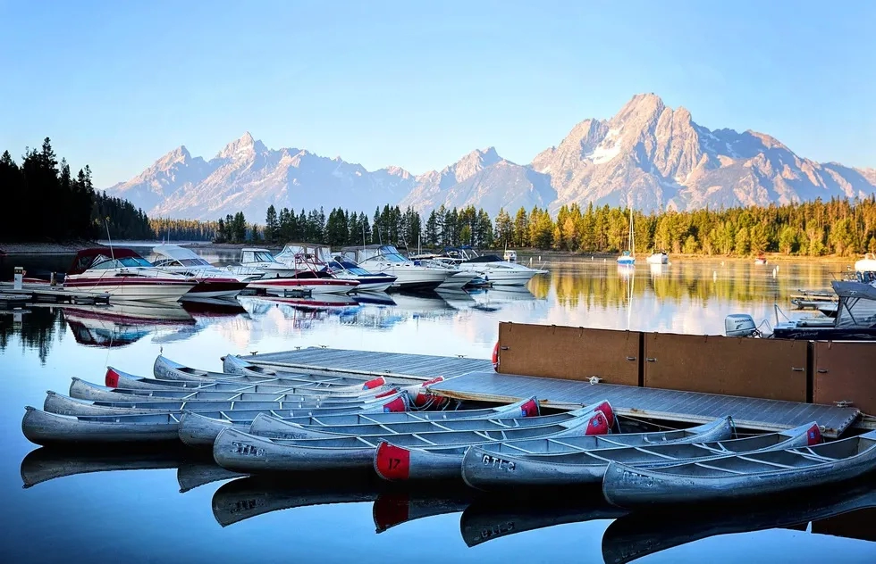 Canoes on lake at Grand Teton National Park, Wyoming