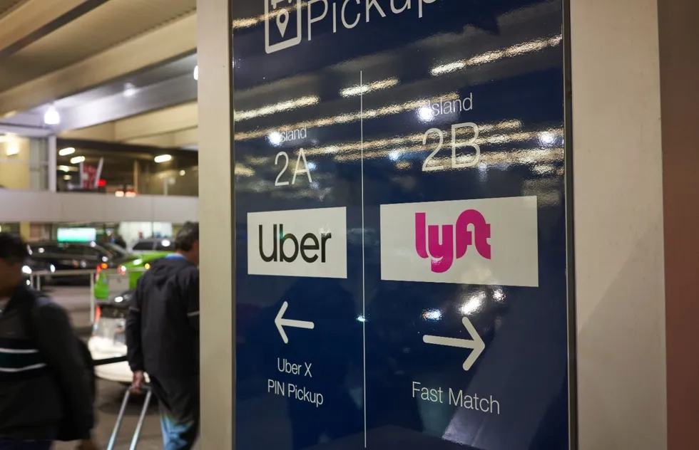 Uber Lyft sign at Portland, Oregon, Airport, 2019
