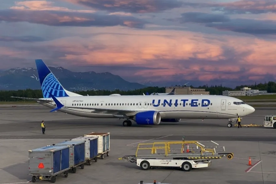 United Airlines on tarmac in Anchorage, Alaska