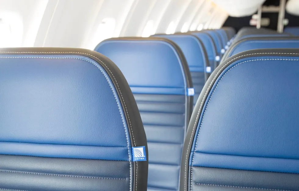 Cabin seats headrests, United Airlines economy