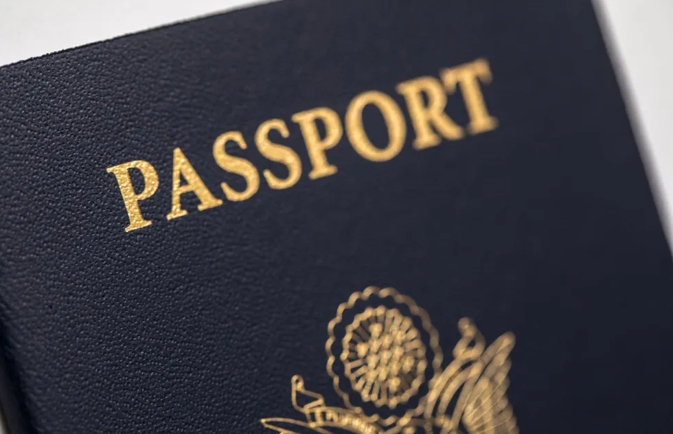 United States passport cover, close-up