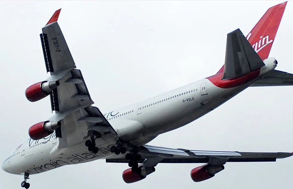 Virgin Atlantic jet plane from below