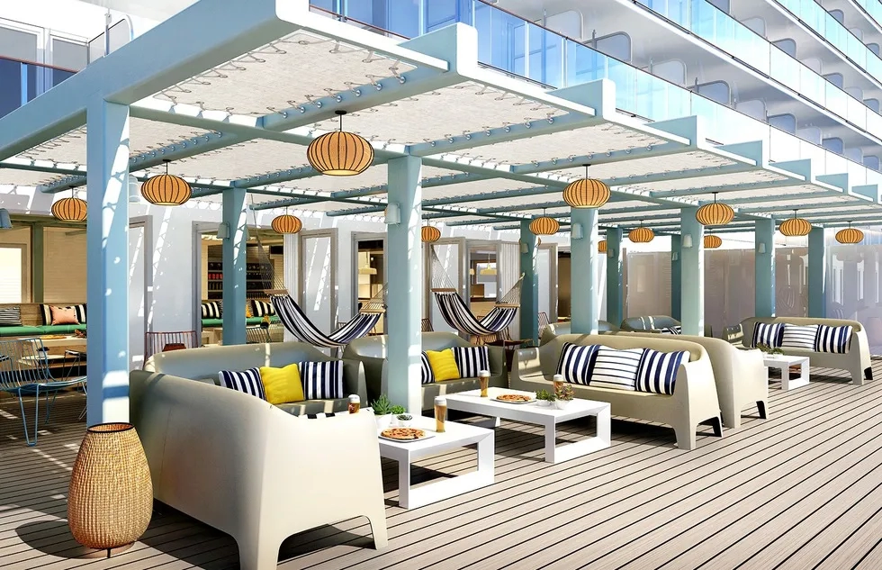 Virgin Voyages Scarlet Lady pizza place with hammocks (rendering)