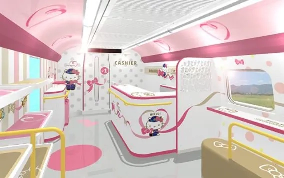 Hello Kitty bullet train interior, Japan
