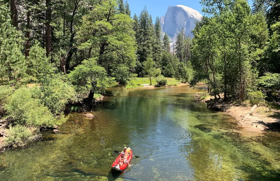 Kayak on Merced River, Yosemite Valley, California