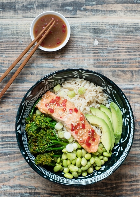 Salmon Teriyaki Rice Bowl with Avocado and Edamame | Truvía®