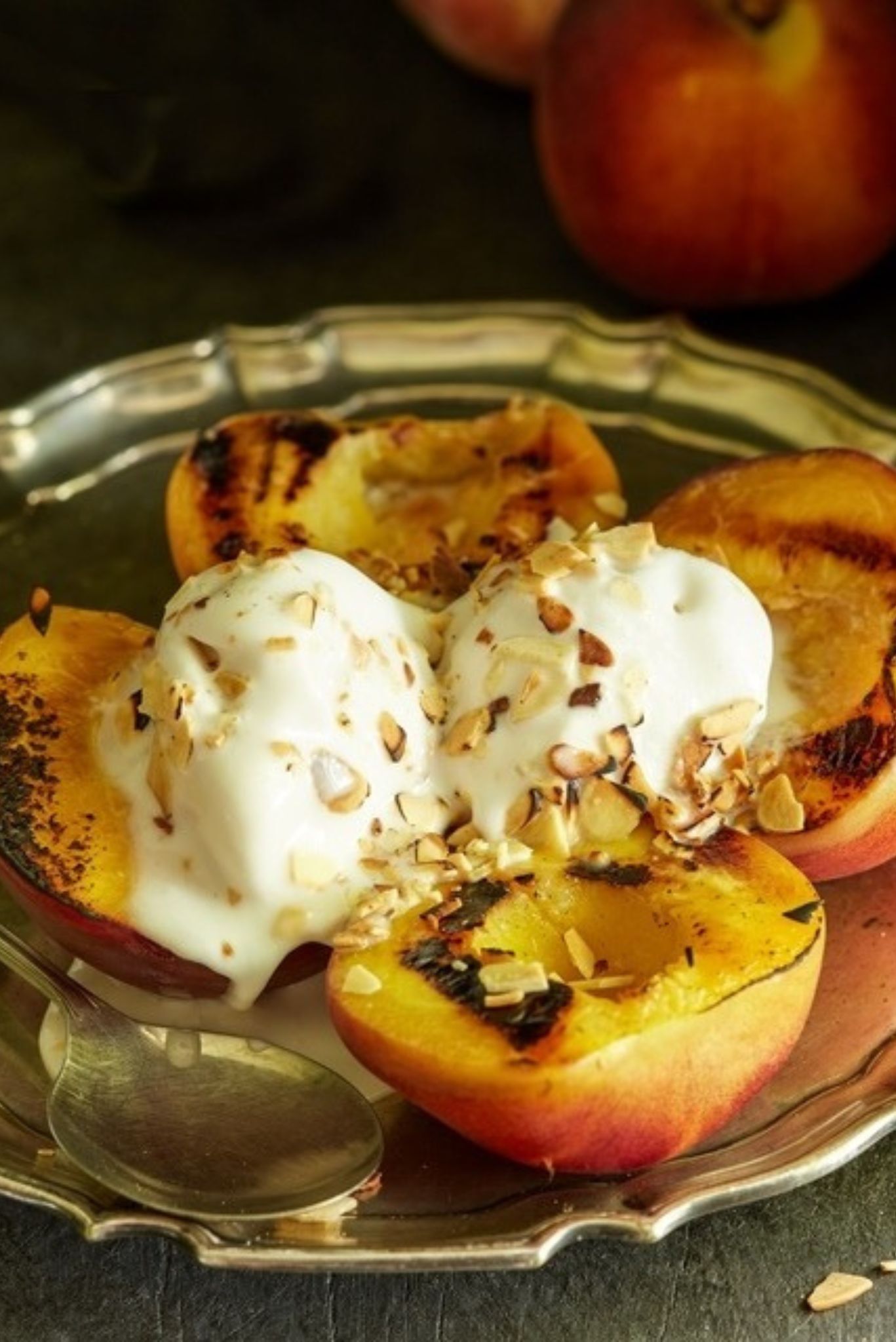 Grilled Peaches with coconut ice cream