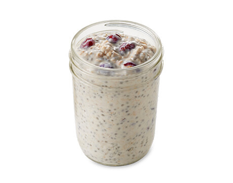 Cranberry Chia Overnight Oats in clear jar