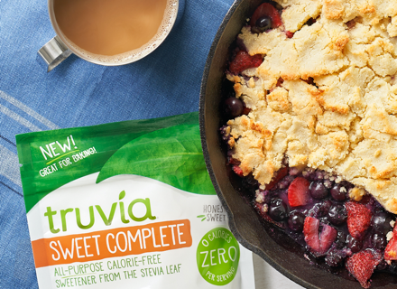 Sweet Complete Bag of Truvia Sweet Complete laying on table next to Berry Cobbler Skilletmage new