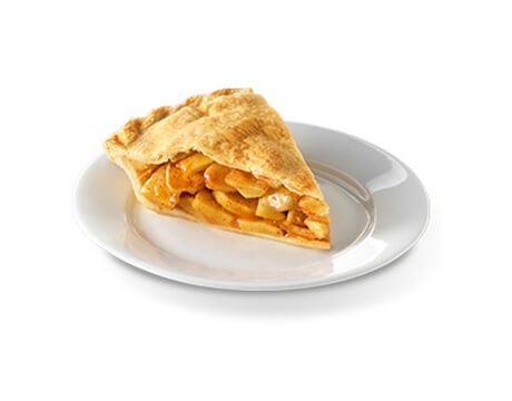 Slice of apple pie on a white serving dish