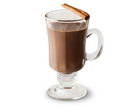 Exotic Hot Chocolate in a clear glass mug