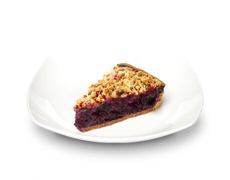 Slice of Blueberry Crumble Pie made with Truvia