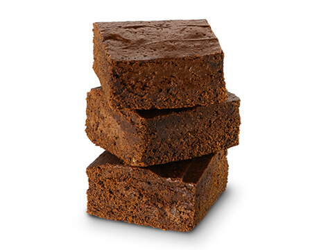 Stack of three fudgy brownies
