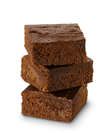 Stack of three fudgy brownies
