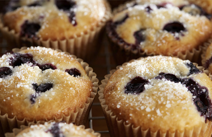 Closeup of fresh baked blueberry muffins