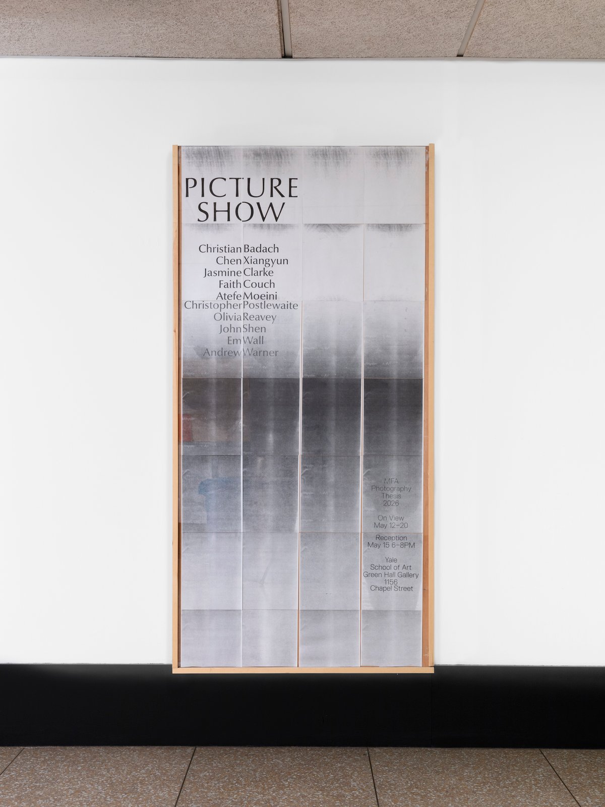 Installation image of Picture Show: 2026 Photography MFA Thesis Exhibition