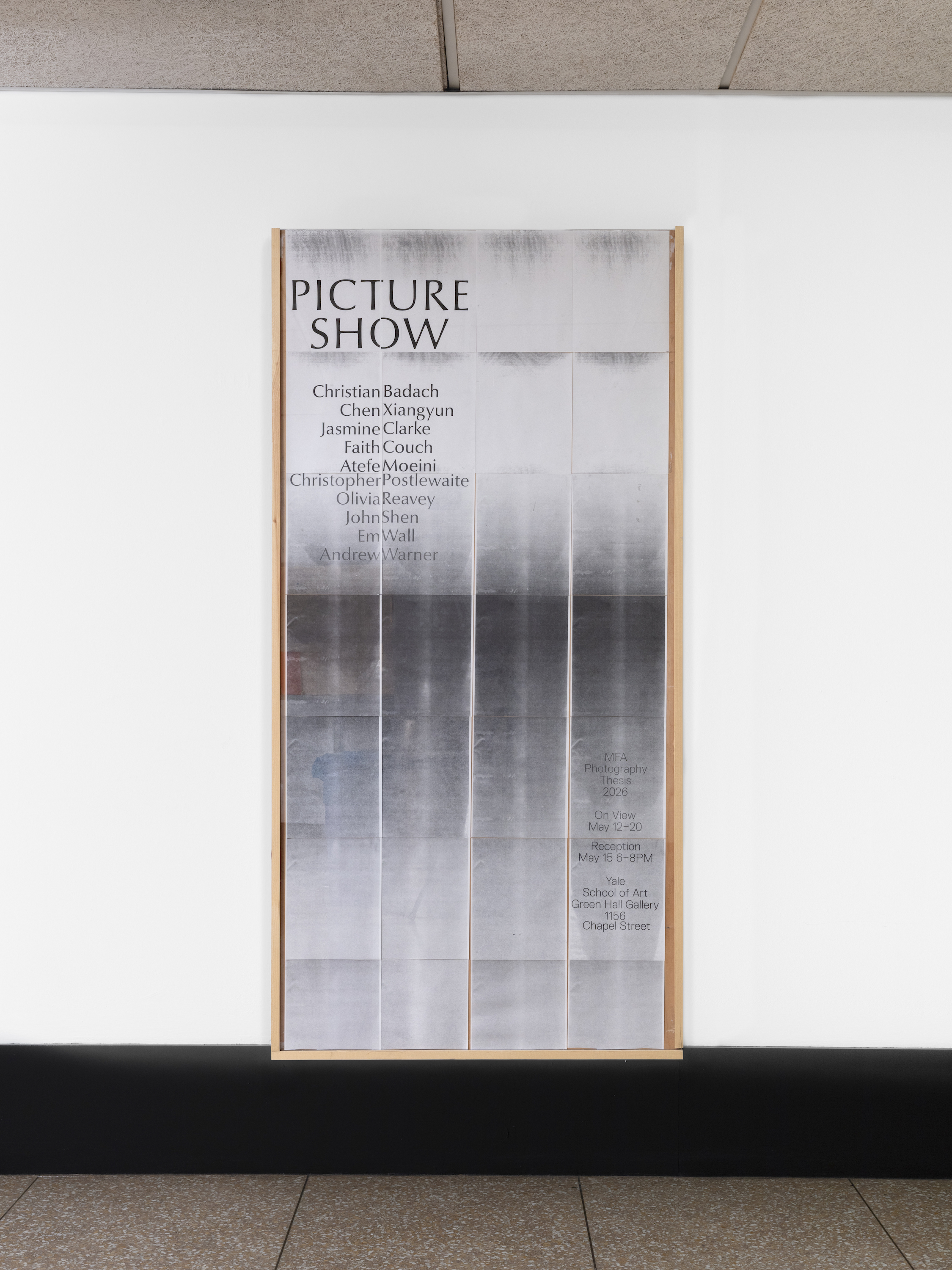 Installation image of Picture Show: 2026 Photography MFA Thesis Exhibition