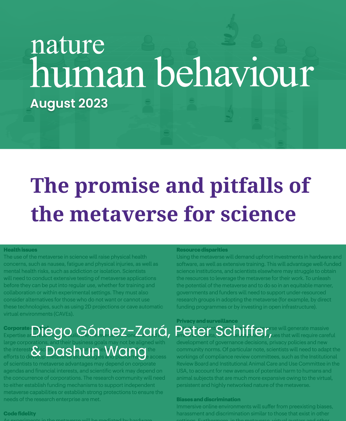 The promise and pitfalls of the metaverse for science, Research by: D Gómez-Zará, P Schiffer, D Wang