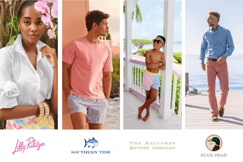 Model images of Lilly Pulitzer, Southern Tide, The Beaufort Bonnet Company, and Duck Head