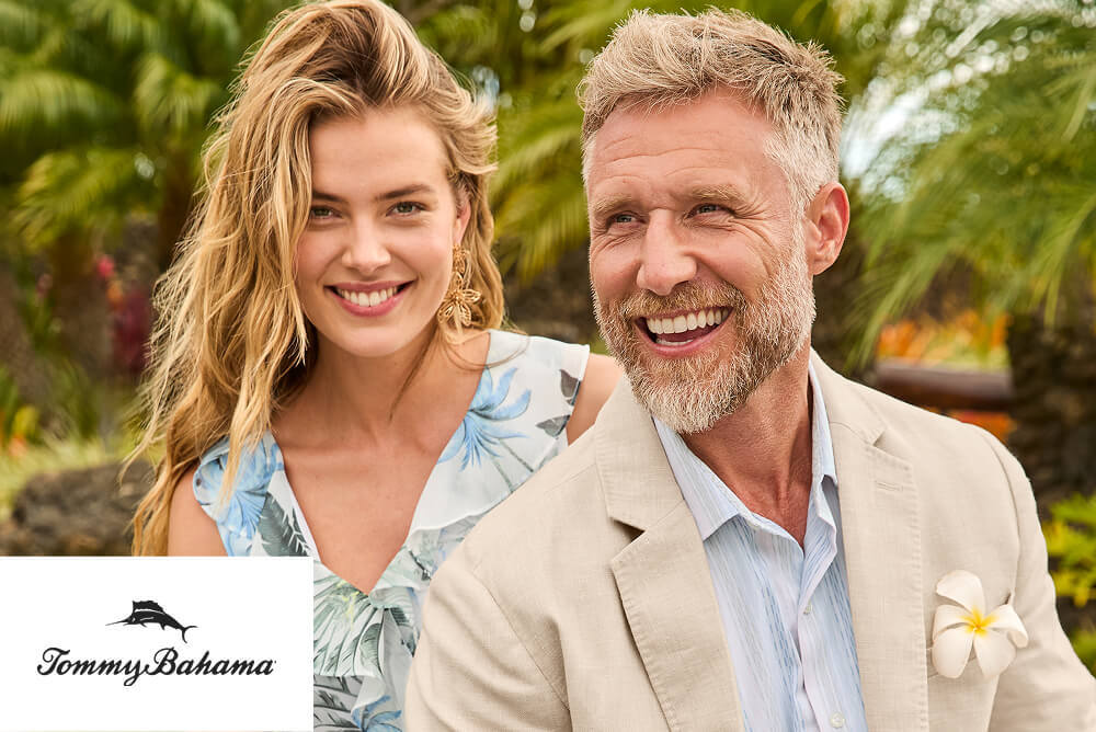 Tommy Bahama image of man and women smiling