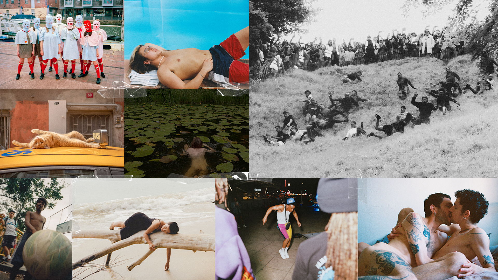 Grid of eight colour and black-and-white images showing various scenes including people, indoor and outdoor settings, with mixed compositions and lighting.