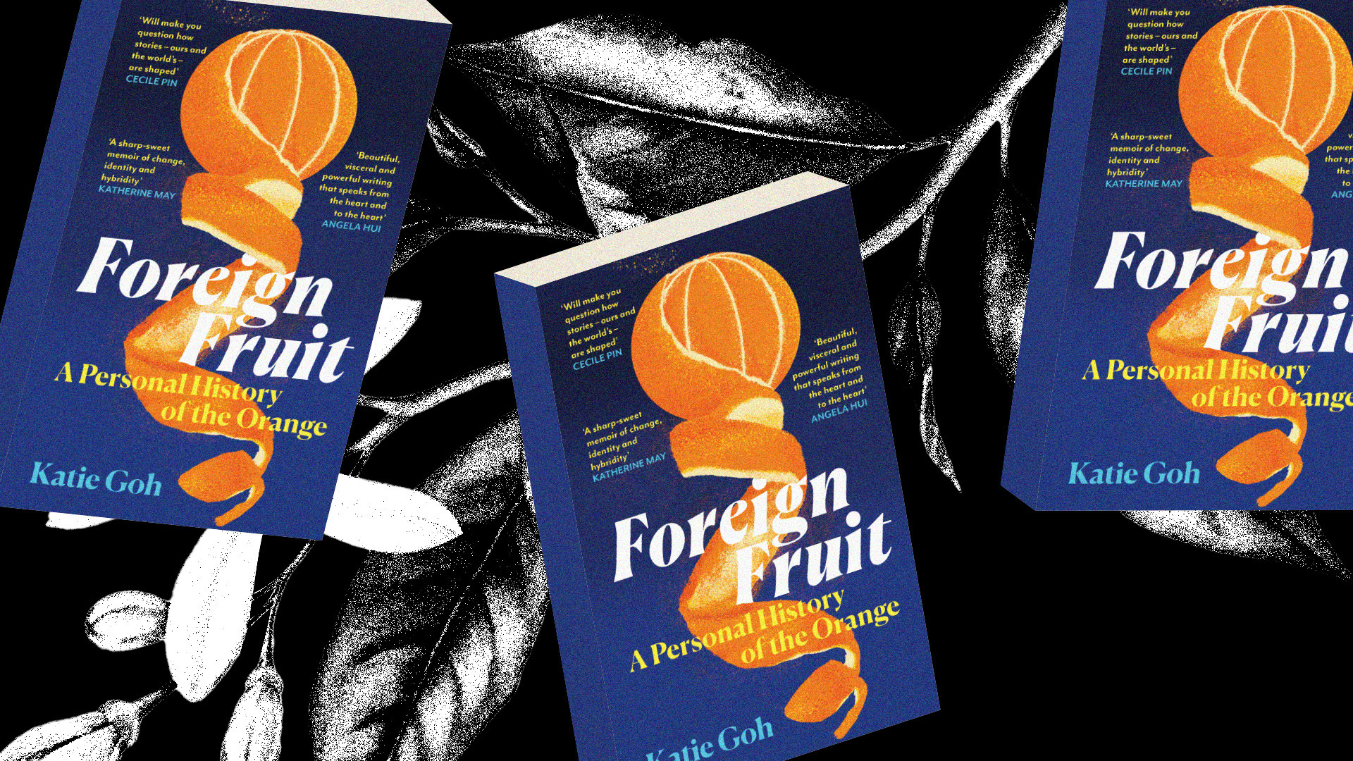 Three orange book covers with the title "Foreign Fruit" against a dark background.