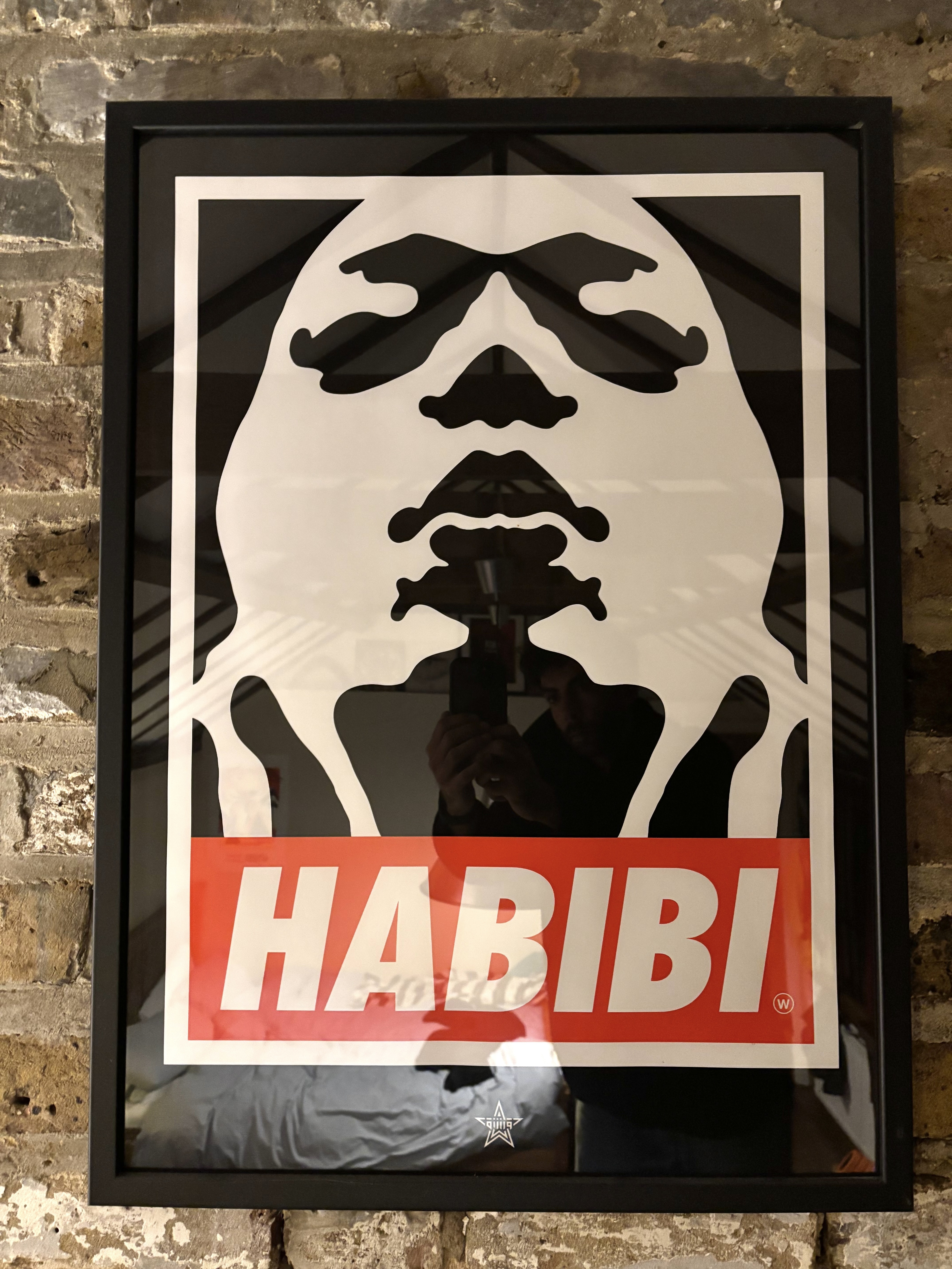 Black-and-white graphic design featuring a large Haribí logo and an abstract human face.